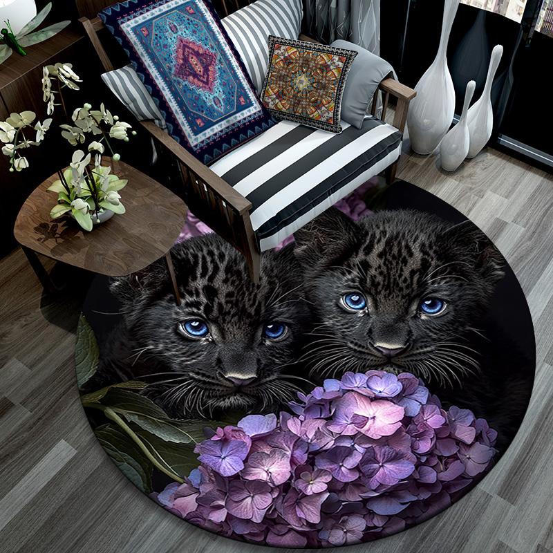 Runder Teppich mit Leopardenbabys, Teppich für Wohnzimmer, Schlafzimmer, Sofa, Spielzimmer Dekoration, rutschfeste Fußmatte