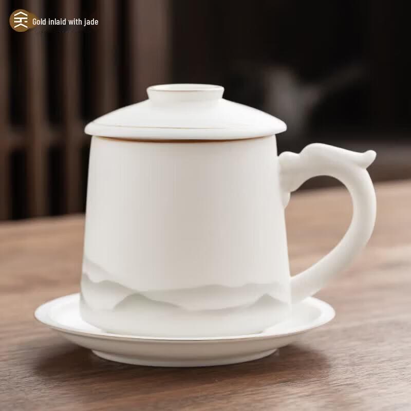 Gold-Inlaid Jade Porcelain 4-Piece Kung Fu Tea Set