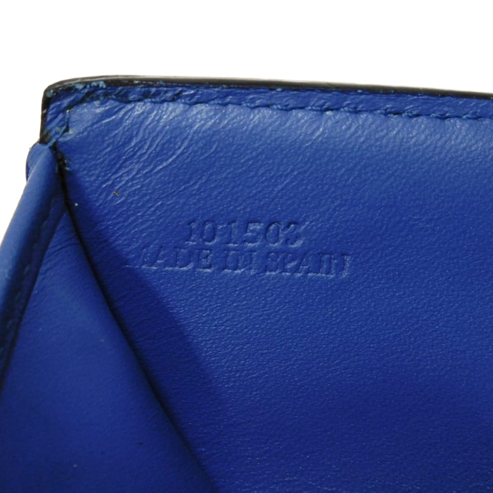 Used 12695 Linen Zip Compact Wallet 7942 Textured Calfskin Zip Around Anagram Embossing Blue Unisex from Japan AUTHENTIC