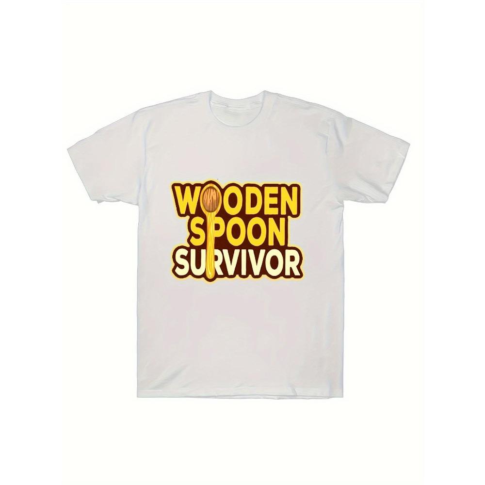 

Men s Wooden Spoon Survivor T-Shirt - Crew Neck Short Sleeve Tee, Casual Comfy Breathable Top XXXXXL темно серый