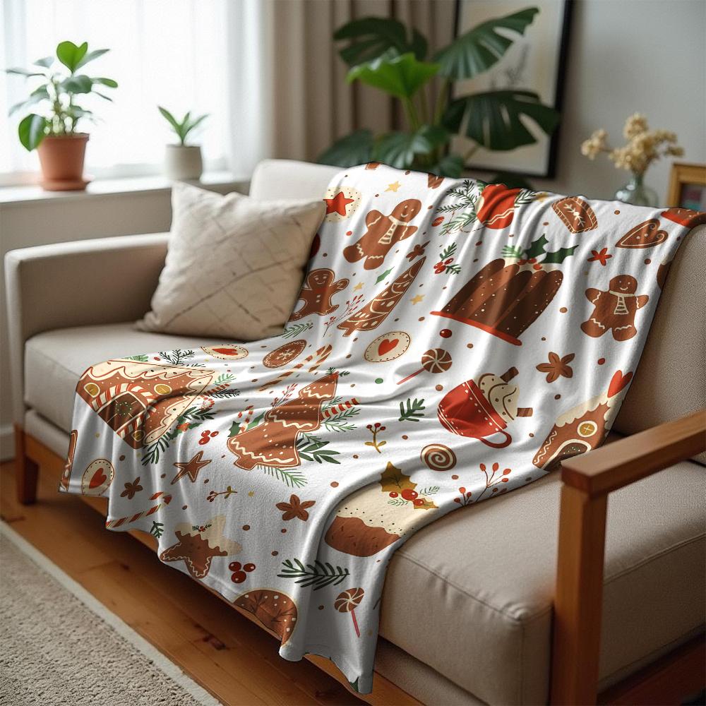 Xmas Cookie Snowflake Cartoon Anime Print Flannel Blanket Soft Warm Throw for Kids Bedroom Sofa Christmas Office Car