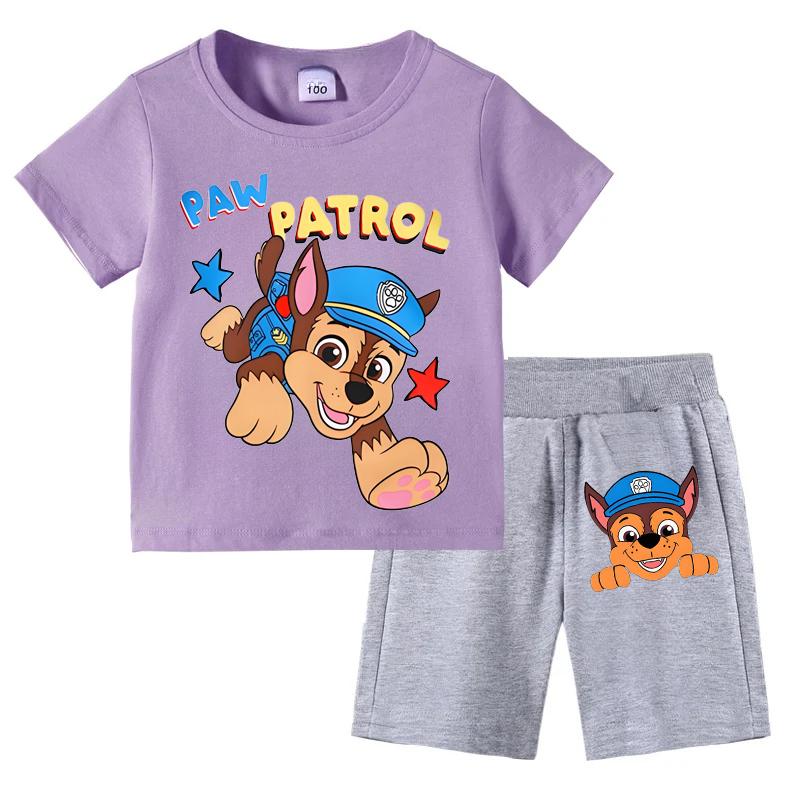 PAW Patrol Children's T-shirts Sets Summer Cartoon Print Boys Short Sleeve Shorts 2pcs Suit Kids Outfits Casual Clothing Sets