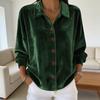 Women Shirt Lapel Long Sleeve Velvet Texture Solid Color Shirt Tops Loose Fit Buttons Placket Commuter Tops Work Wear