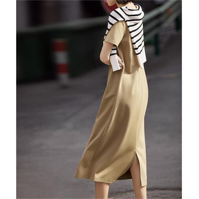 Dress with Soft and Simple Round Neck Short-sleeved T-shirt Skirt