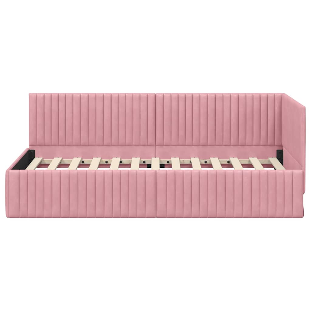 Corner Bed Frame with Headboard Pink 90 Cm X 190 Cm Velvet