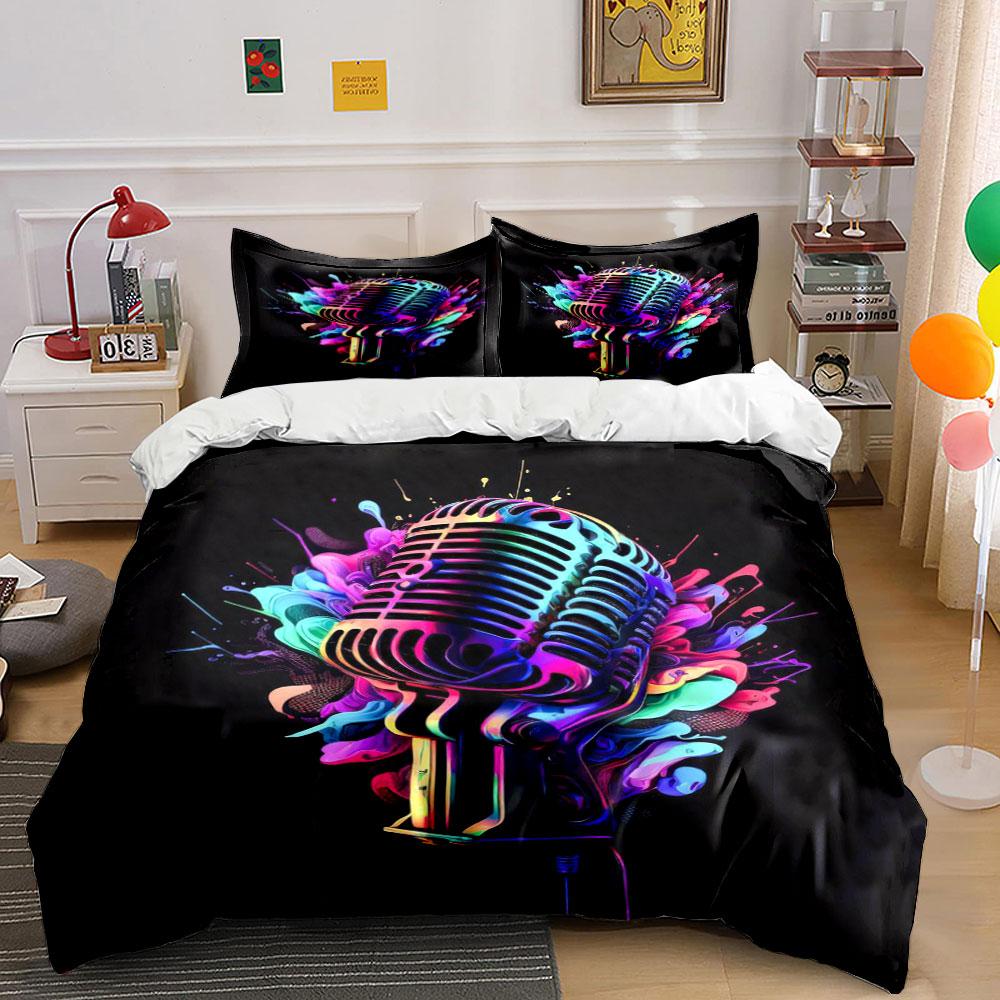 Colorful retro microphone design. Bedding sets Duvet cover sets Duvet covers Pillowcases(1 * Duvet Cover 2 * Pillowcases without duvet insert)