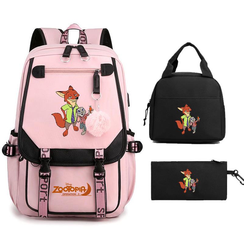 Crazy Animal City Clear And Sweet Printed Student School Bag Women'S Backpack Fashion Women'S Bag Three-Piece Set