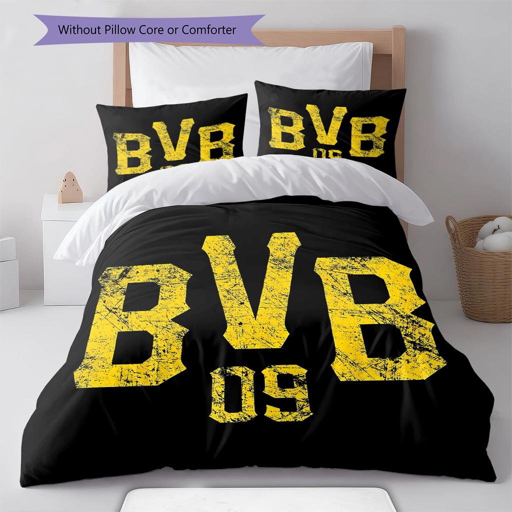 Lenjerie de pat cu model BVB, Set cu cuvertură, Husă cuvertură, Față de pernă, Cadou de casă pentru ziua de naștere (1 * husă de pilotă + 2 * fețe de pernă, fără miez)