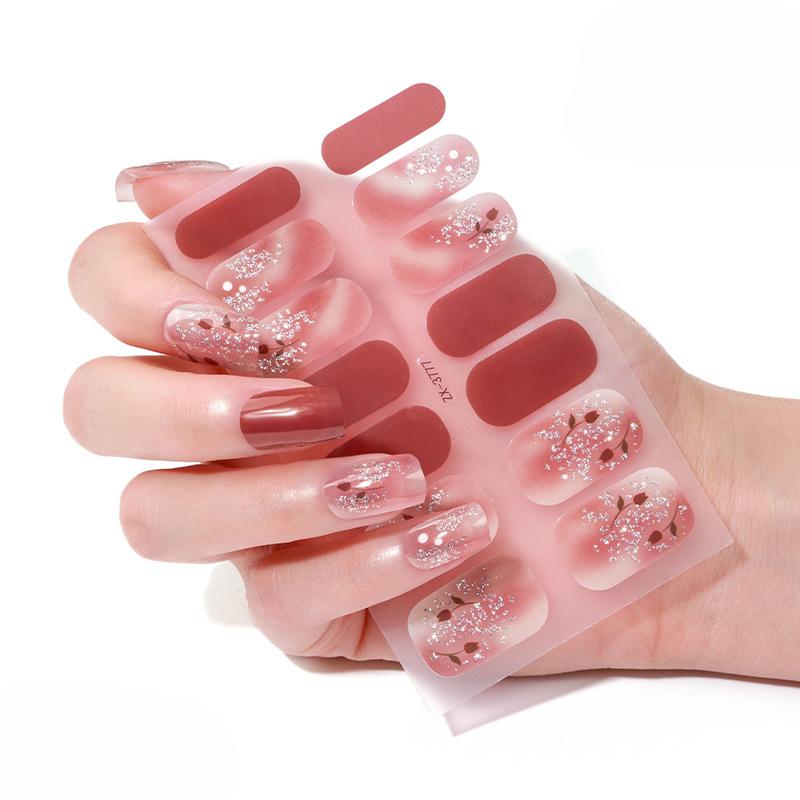 Smudge-dyed Semi-transparent Nail Stickers 3D Nail Polish Film Nail Stickers Onion Pink Checkered Adhesive Nail Stickers