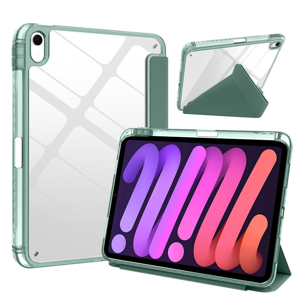 For iPad (2025)/iPad 10.9 (2022) Case Magnetic Closure Origami Stand Transparent Leather + TPU + Clear Acrylic Back Cover