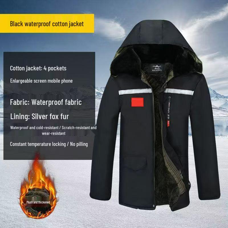 Waterproof Fleece-Lined Cotton Coat with Removable Lining for Cold Storage Work