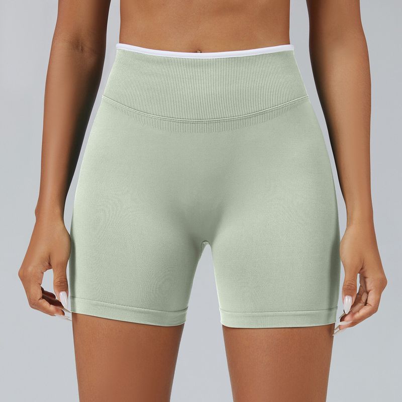 European and American Style Color-Block Seamless Tight Yoga Shorts for Women, Peach Butt-Lifting Sports Shorts, Running Fitness Shorts, Breathable