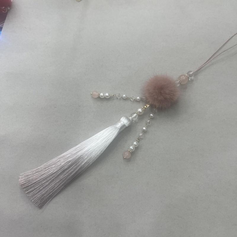 Vintage Chinese Hanfu Pendant Traditional Tassels Mink Hair Waist Pendant Fashionable Jewelry Decor for Celebrations