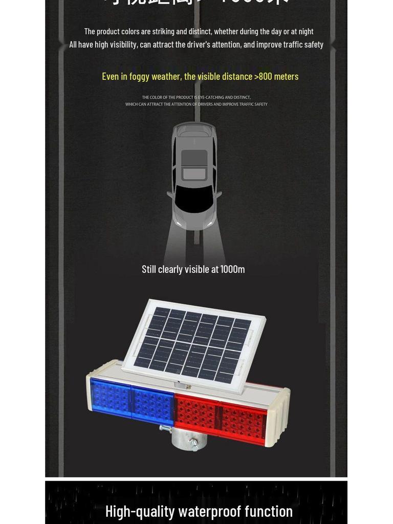 Solar-Powered Red/Blue LED Warning Strobe for Roadblocks and Construction Sites