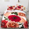 Red Flower King Queen Duvet Cover Pink Rose Bedding Set Dahlias Quilt Cover Floral Leaves White 2/3pcs Polyester Comforter Cover