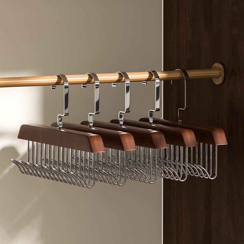 Solid Wooden Camisole Hanger 8 Heavy-duty Metal Hooks Space Saving Organizer for Walk-in Closet Storage