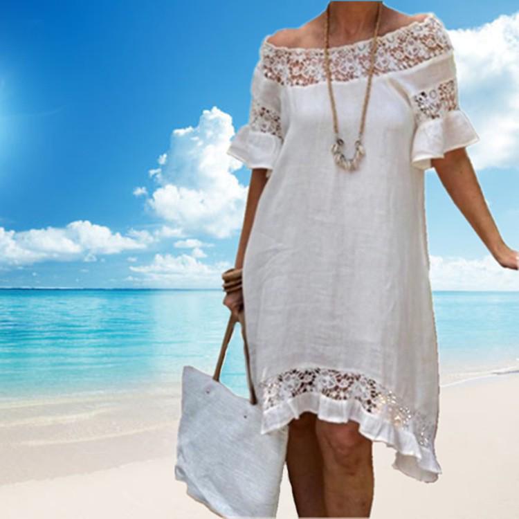European & American Summer Tassel Hollow-Out Dress - Women's Loose Fit with Five-Point Sleeves