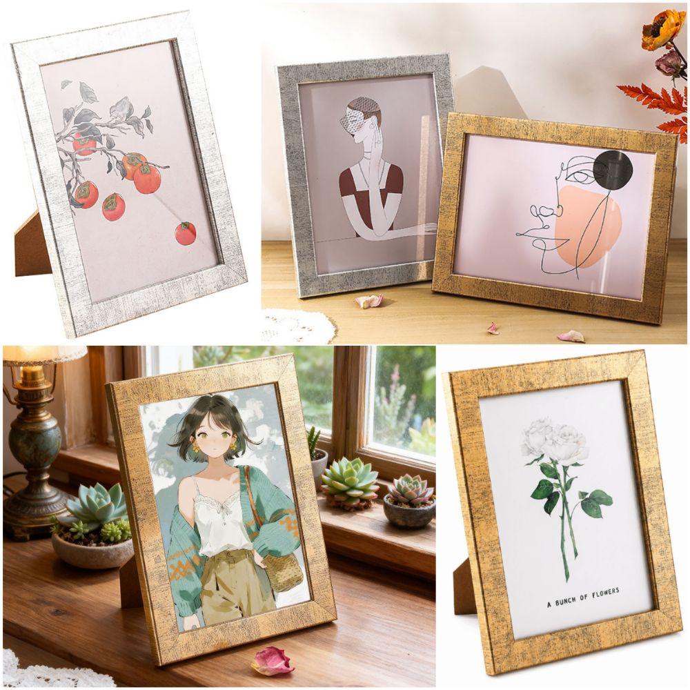 Creative Multi-sizes Photo Frame Silver Gold Desktop Ornament Picture Frame Wood Accessories Drawing Frame Commemorative