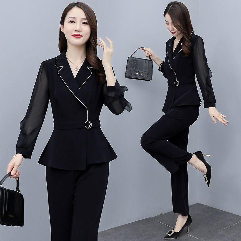 New Spring 2026 Fashion: Women's Stylish Two-Piece Suit - Elegant, Age-Defying Goddess Style Pants Set for the Professional Woman.