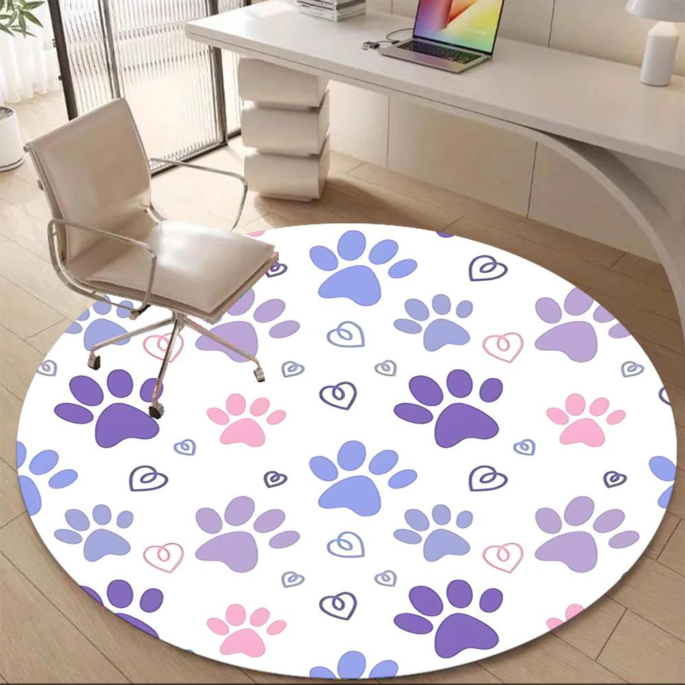 1pc Paw Prints Hearts Office Round Area Rug, Indoor Mat Suitable ForOffice, Under Office Chairs Bedroom Living Room Home Decor, Room Deco, D044