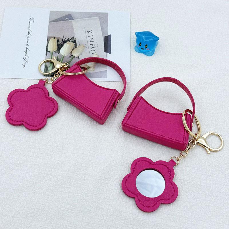 Stylish Five-Petal Leather Flower Keychain Coin Purse with Mirror
