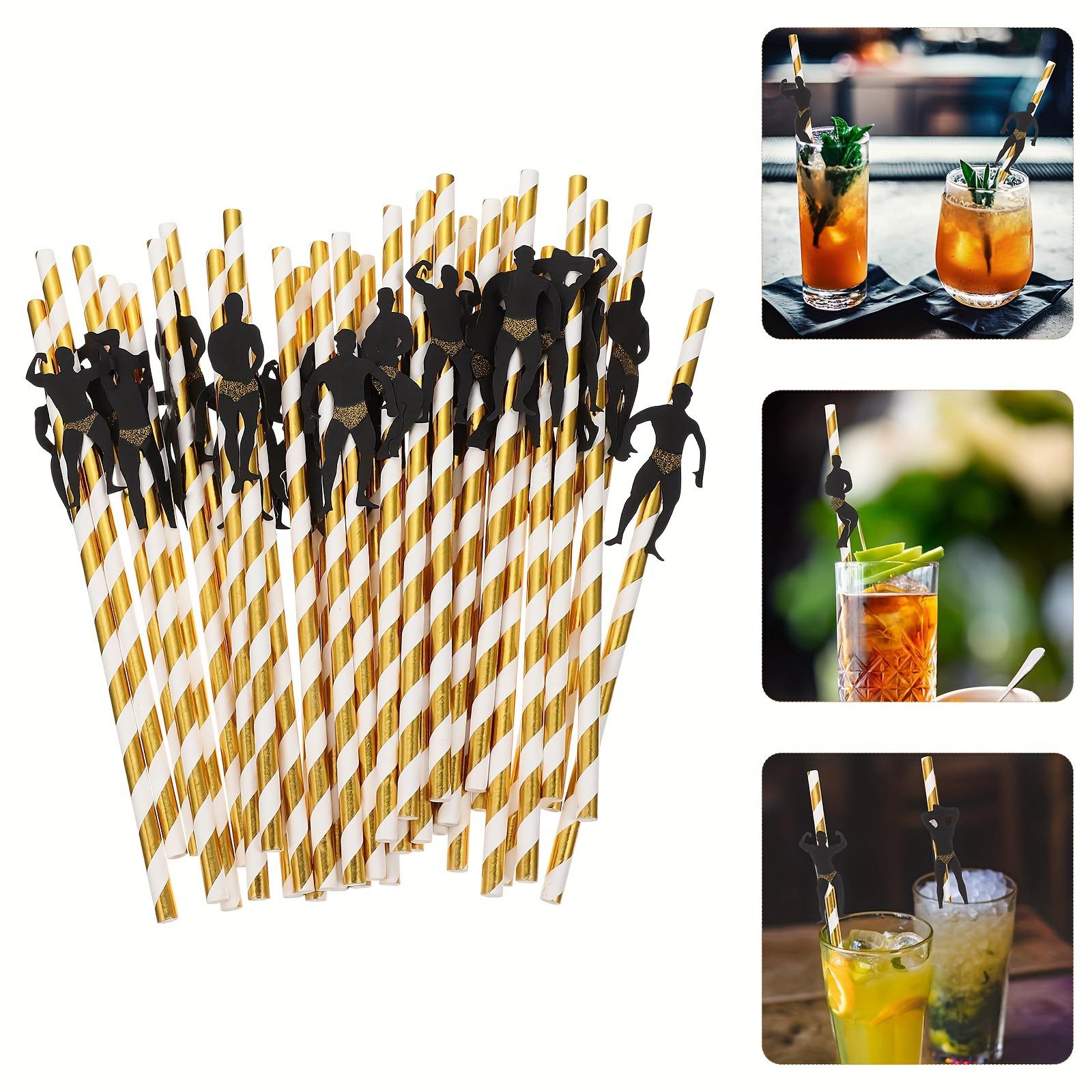 

Kraft Paper Straws, Colorful Striped, Perfect For Party Decorations, Desserts, Pastries, Bars, And Drinks. 36 Pieces. One Size золотой