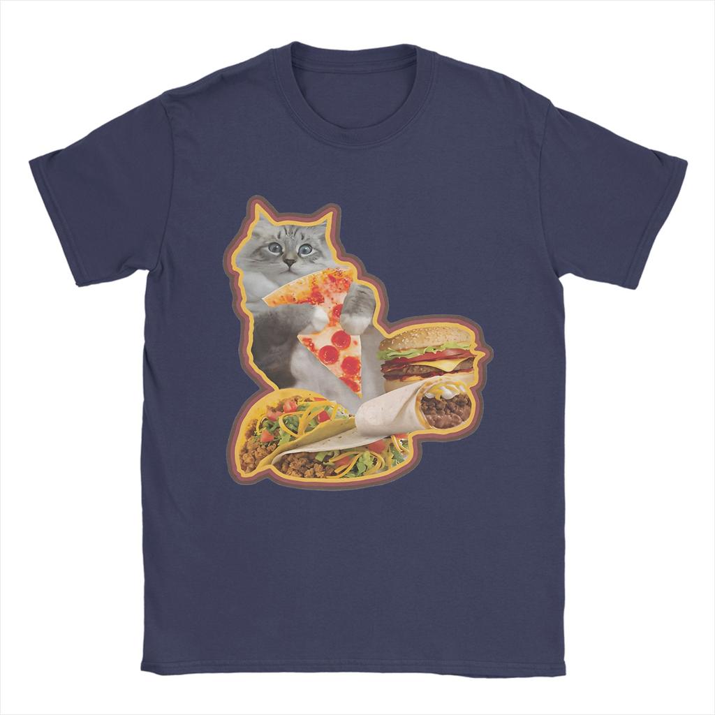 Hamburger Cat T-Shirt Summer  Funny T Shirts Cotton Leisure Tshirt For Men's Short Sleeve Loose Tees