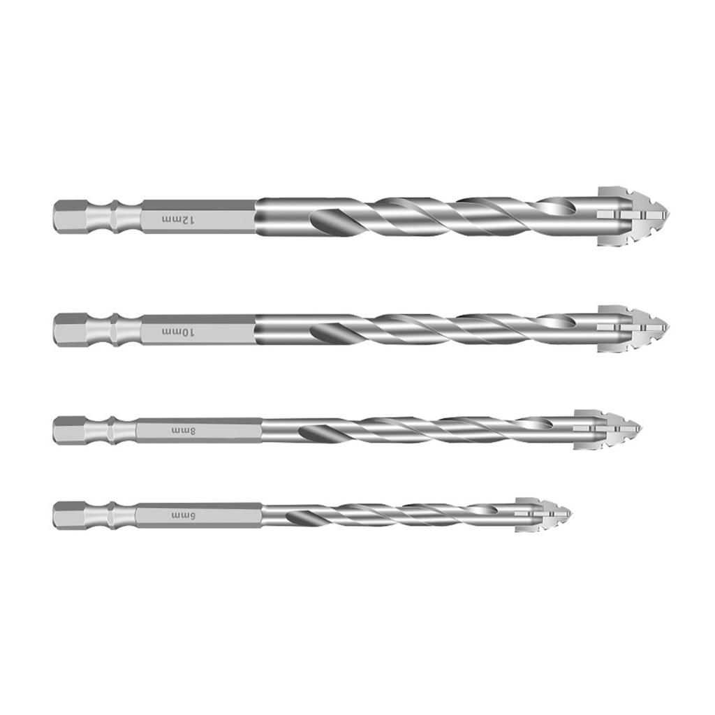 4Pcs High Performances Eccentric Drill Bits for Masonry Glass and Wood Cut with Carbide Tips and 1/4" Hex Shank Design