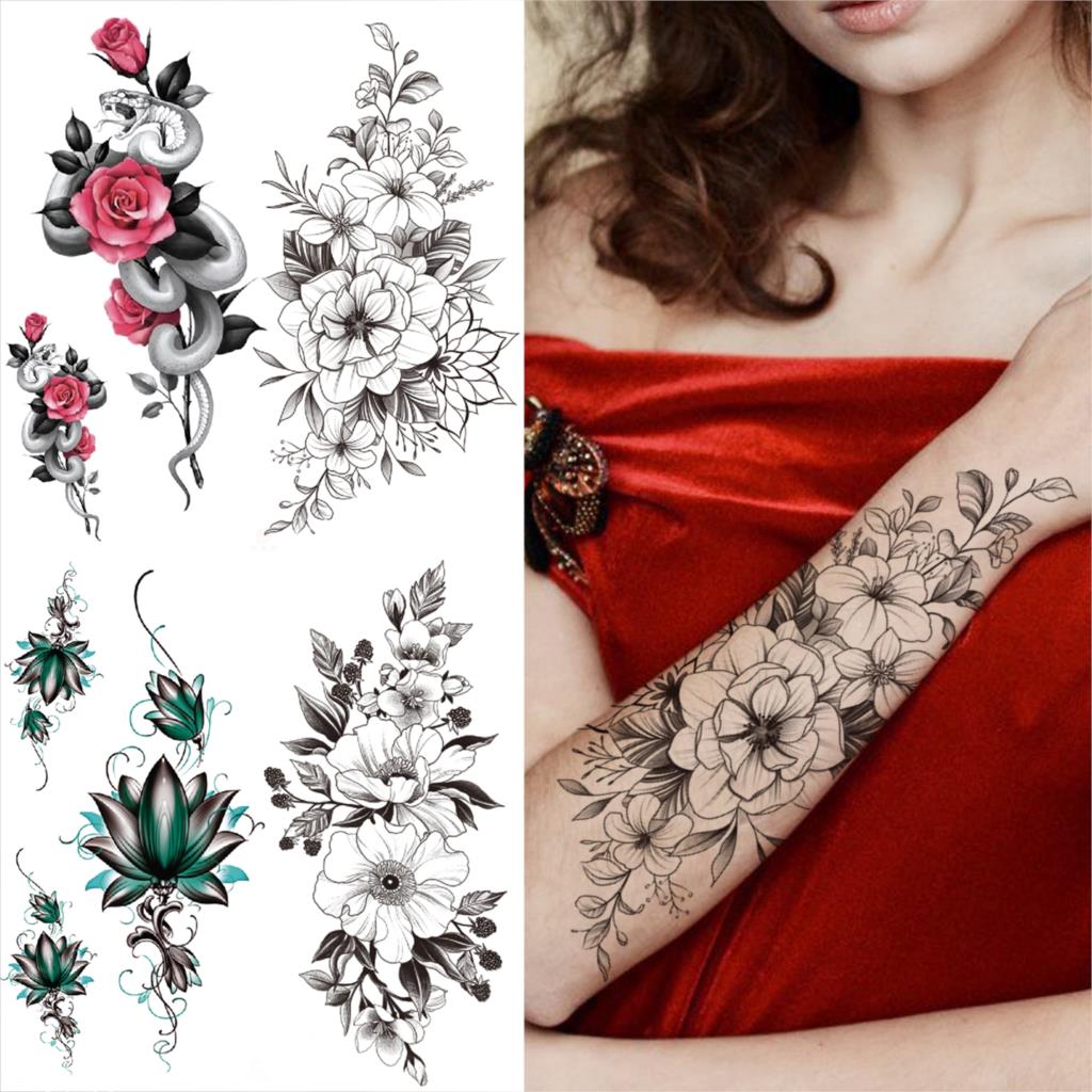 Tatouage Avant Bras Femme Fleurs Acheter Réaliste Fleur de Pivoine Tatouages Temporaires Pour Femmes Hommes  Adultes Mamba Serpent Lotus Dahlia Faux Tatouage Autocollant Unique Avant- bras Tatoos | Joom