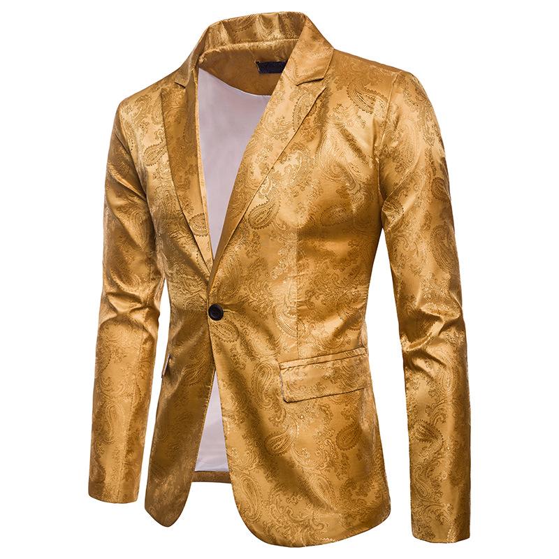 Men's Plus Size Court Style Dark Pattern Single Button Slim Fit Jacket