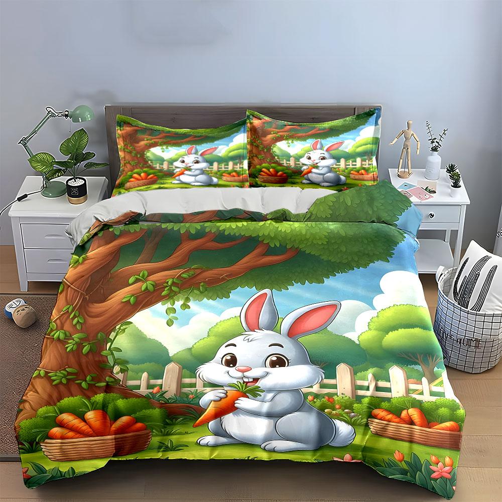 Whimsical Bunny Garden Delight Bedding Sets Duvet Covers Pillowcases(1* Duvet Cover 2* Pillowcases Without Duvet Insert)