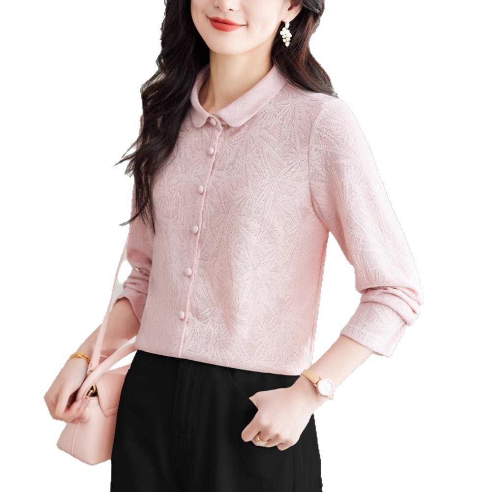 

Ранняя весна Новая женская рубашка с воротником-поло Жаккардовая свободная рубашка с длинными рукавами Темперамент Топ для поездок на работу 3XL