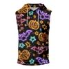 Men's Halloween Print Hooded Tank Top Casual Sleeveless Vest with Pockets Drawstring