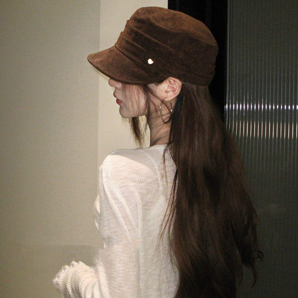 Korean Style Flat Cap Chamois Retro Painter Hat Personality Suede Equestrian Hat Outdoor