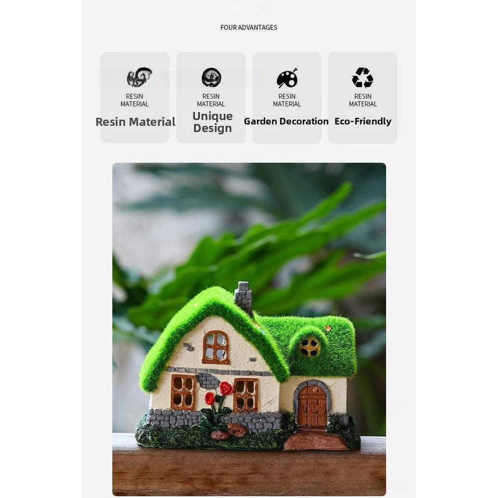 Flocking Solar Resin House Garden Statue Outdoor Light Solar Powered Waterproof Decoration for For AMERICAN Style Garden