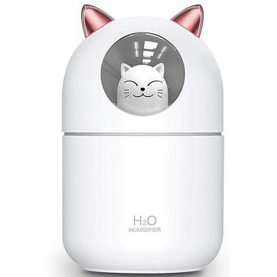 Lindo Humidificador de Niebla Fría de Gato para el Hogar, Luz Nocturna de Gato Esencial Aire Puro para Habitación de Bebé, Fácil Limpieza Funcionamiento Silencioso Blanco