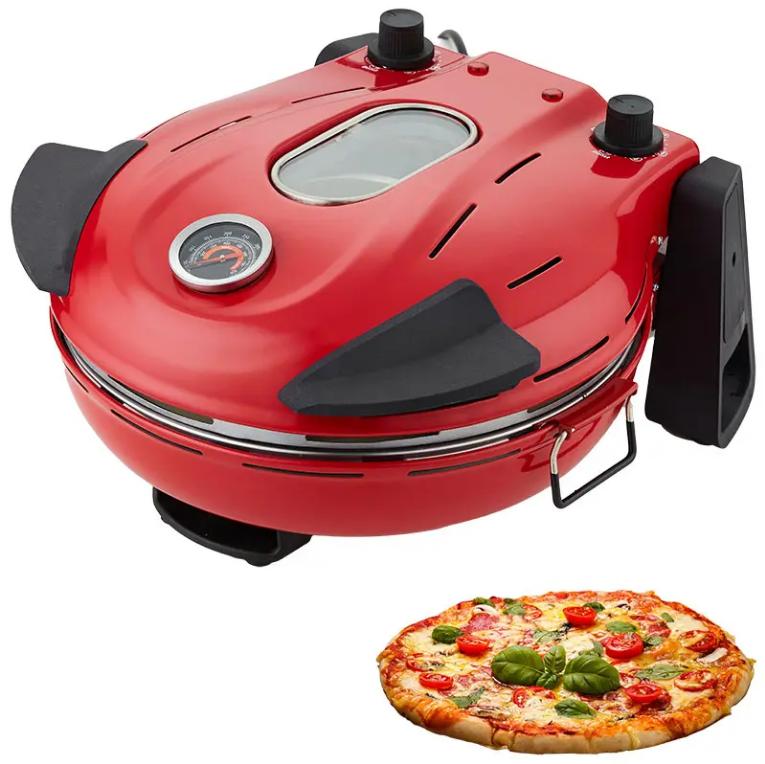 420-degree Ceramic Stone Pizza Oven, 12-inch Pizza Oven, 1200W Countertop Pizza Maker with Built-in Thermometer and Timer