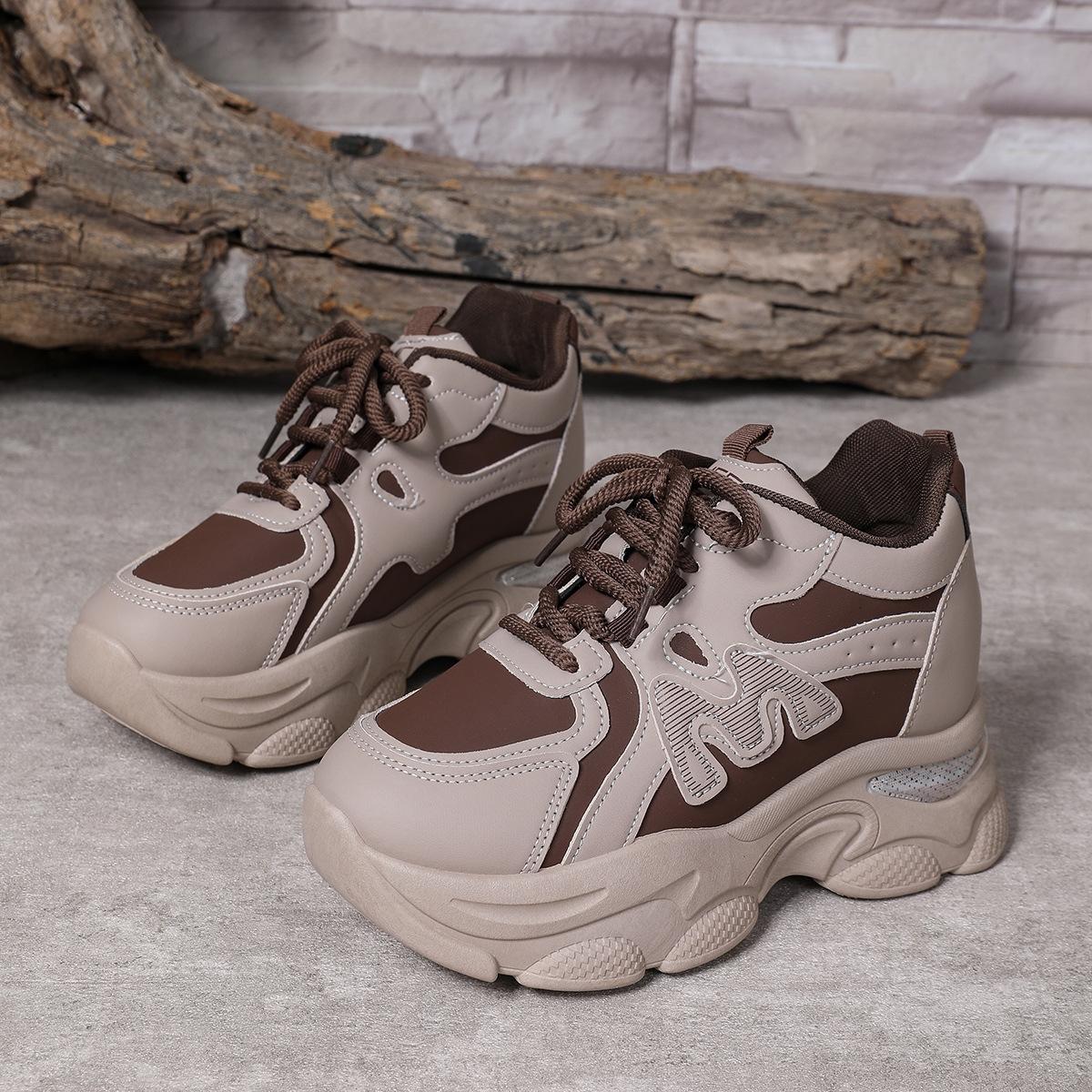 

2025 new dad shoes women s small inner spring showing feet small thick-soled sports shoes increase the height and feel of stepping on shit 40 хаки