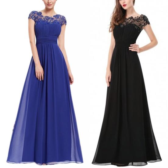 Rochie Maxi de Petrecere pentru Femei, Culoare Solidă, Dantelă Transparentă Patchwork, Mânecă Scurtă