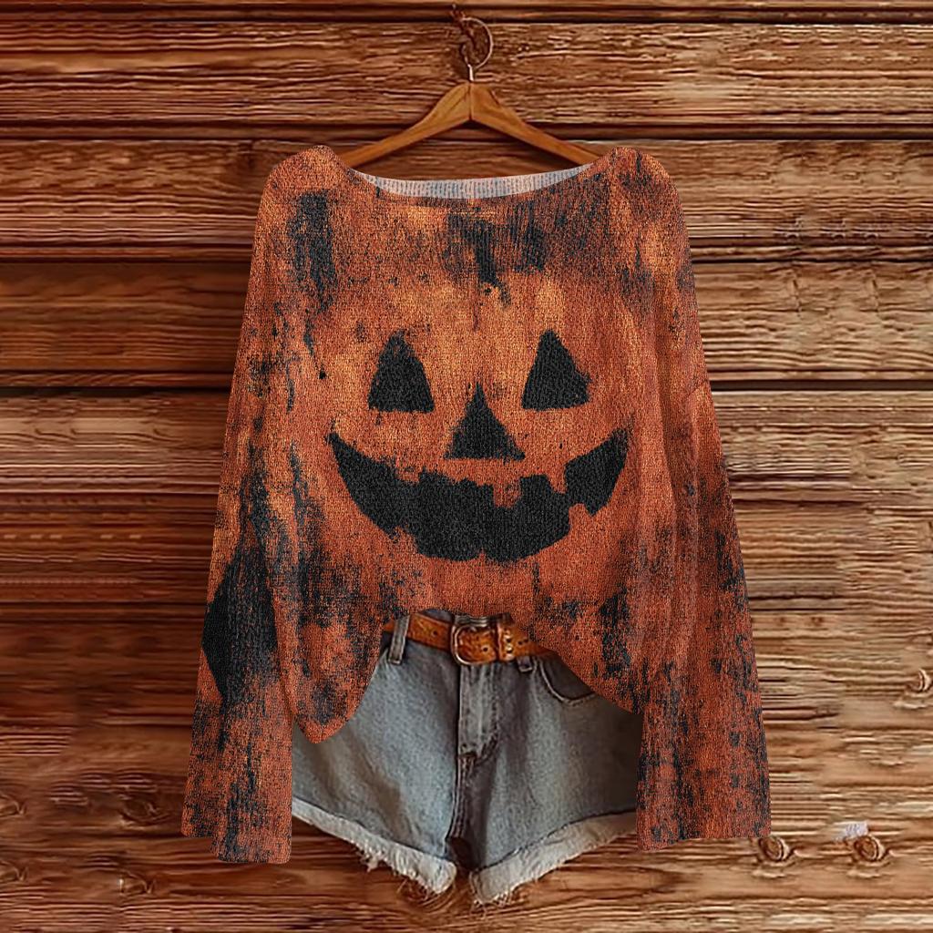 Womens  Fall Sweaters Long Sleeve Print Tops Pullover Sweaters Loose Dressy Casual Basic Clothes