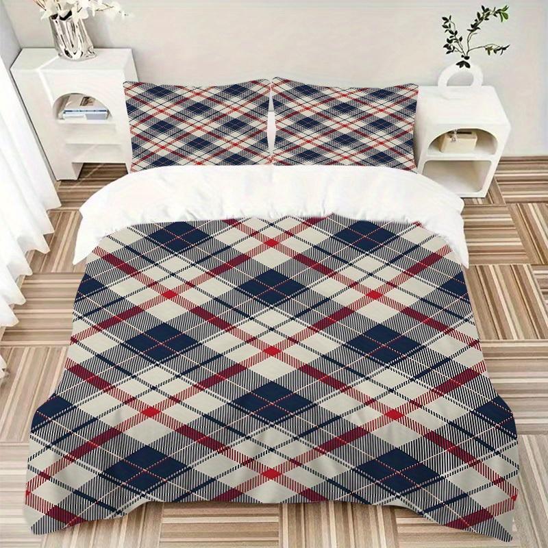 3pcs Tartan Pattern Bedding Set, Breathable and Soft, Suitable for All Seasons, Ideal for Home Use, Suitable for Bedroom Decor 21119