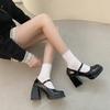 Fashion Mary Janes Vintage Black Sandals 2025 Summer Woman Buckle Non-Slip Casual Medium Heels Office Ladies Solid Korean Elegant Heels