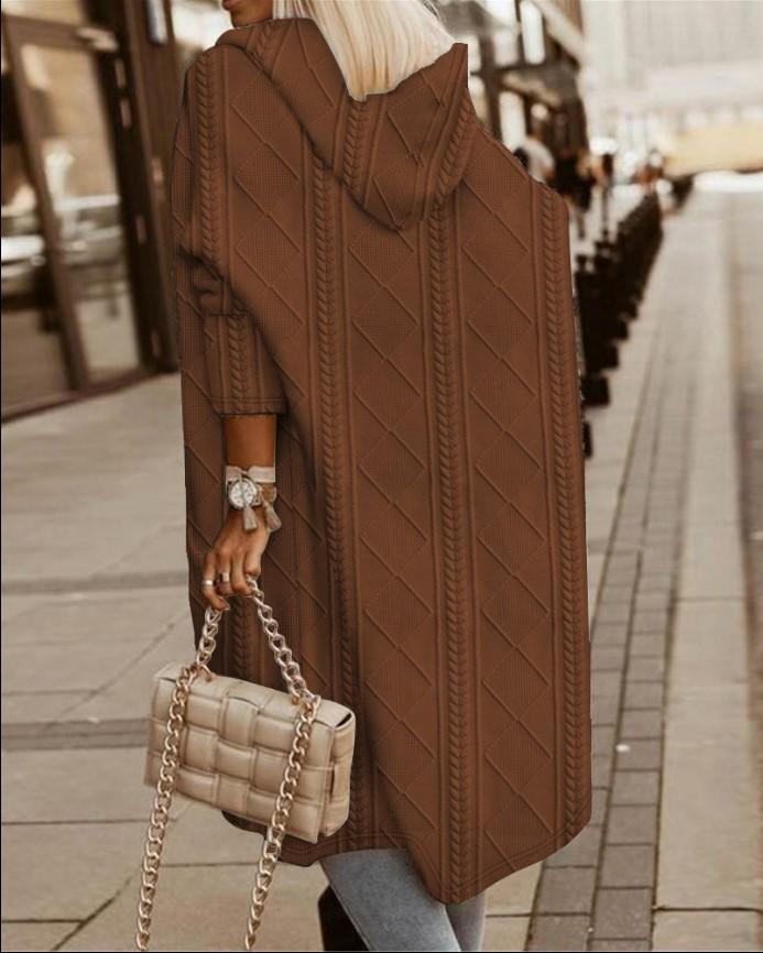 Dames Strandet Mønstret Hette Midilengde Trenchcoat Jakke Cardigan
