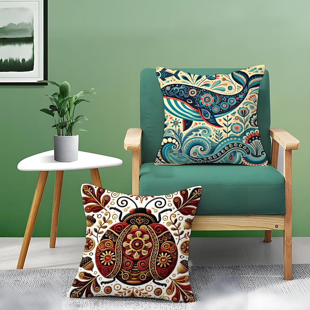 Colorful Retro Animal And Flower Prints Pillow Case Double-Sided Plush Sofa Cushion Covers Organic Breathable Invisible Zipper