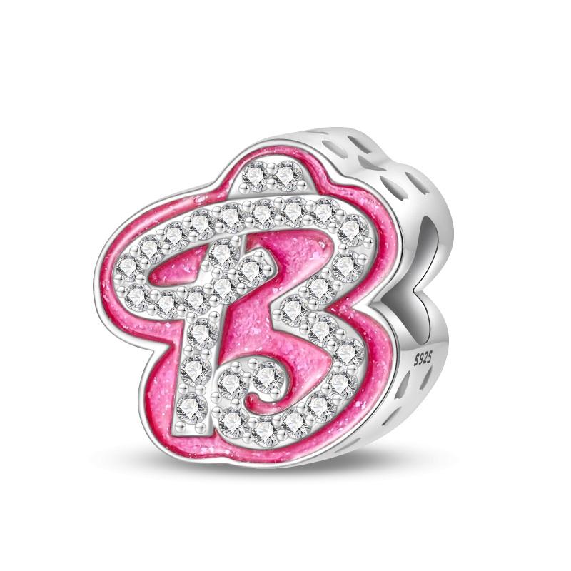 Měď Originální 26 Růžová Barbie Písmena Korálky přívěsky Pasují na Náramek Náramek Náhrdelník Ženy Luxusní DIY Šperky Jemný Dárek
