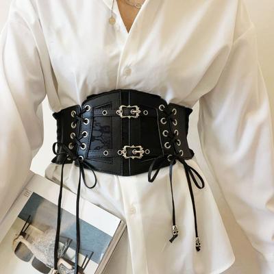 Cintura Corsetto in Pelle Colore Unico Corsetto Vita Larga Pizzo Gotico Cummerbunds Vestito