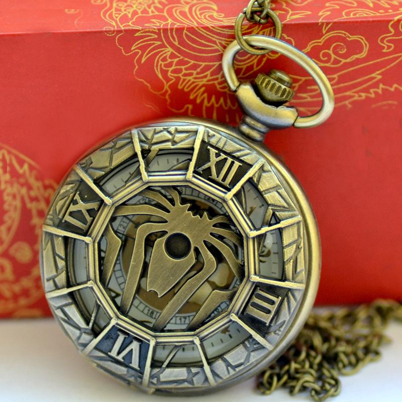 Bronze Scorpion Roman Numeral Quartz Pocket Watch Necklace - Model 9011
