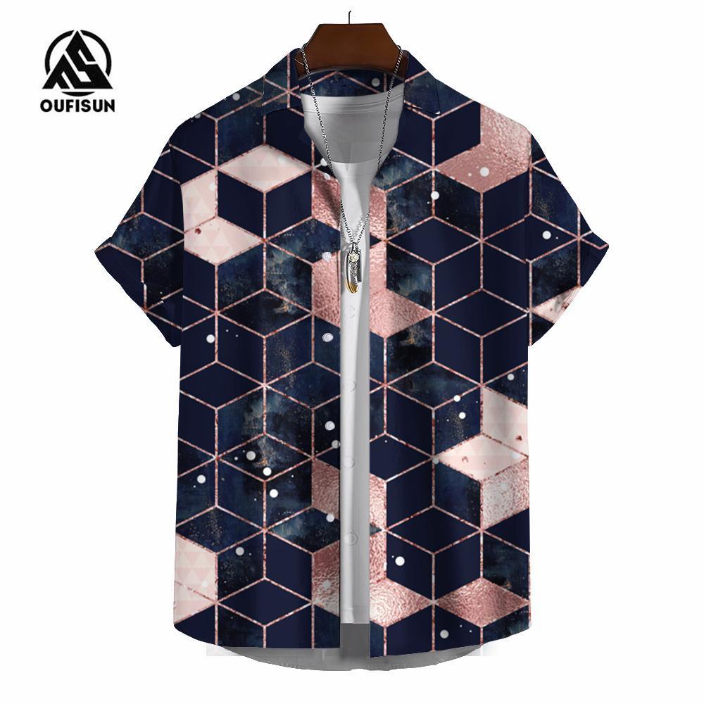 Sommer Herren Casual Kurzarmhemden Bunte Karomusterhemden Tägliche Freizeitkleidung Übergroße Herrenhemden