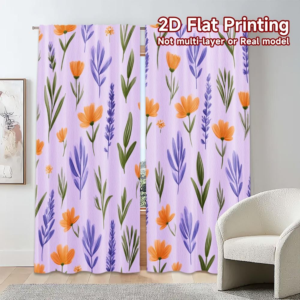 Flat Printing Curtains Without Rod Floral Lavender Daisy Design Valentine Is Day Festival Creative Set Of 2 Made Polyester