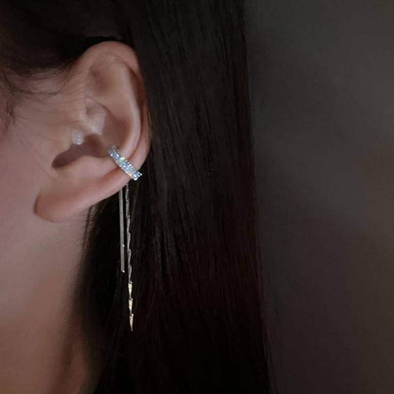 New Fashion Silver Color Cilp Earrings Tassel Ear Cuff Non Piercing Earring 2025 Trendy Punk Design Female Long Ear Clip Jewelry